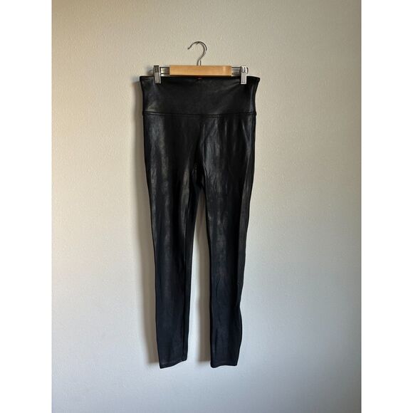 SPANX Women's Black Shaping Faux Leather Full Length Leggings Size L - Picture 3 of 9